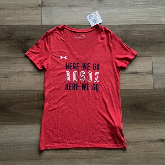 NWT Under Armour Boston Red Sox MLB Baseball V-Neck Red T-Shirt - Picture 2 of 5